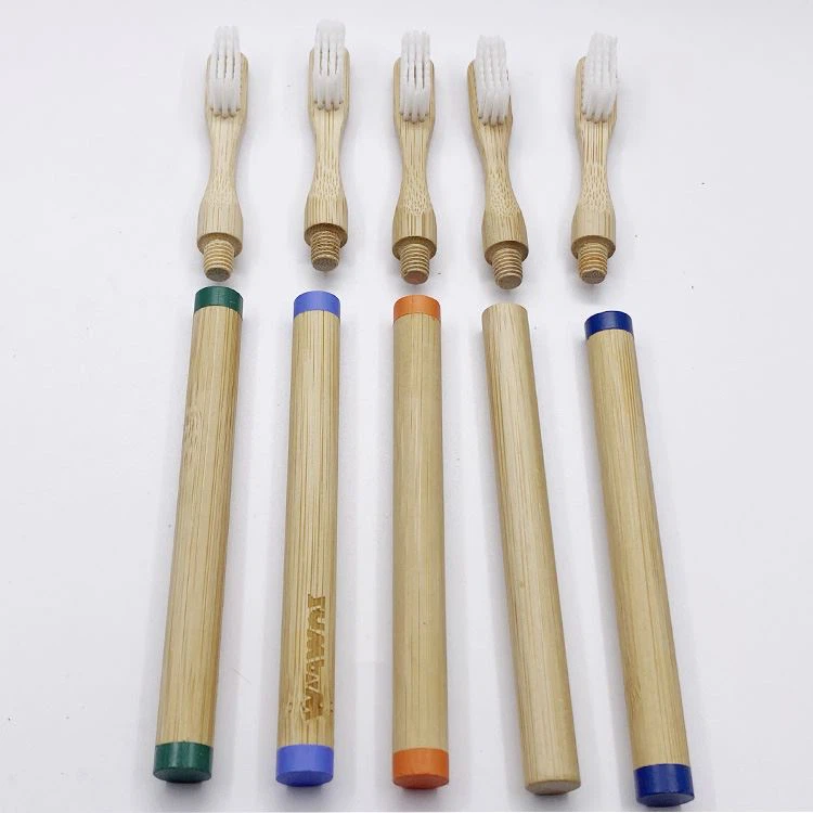 แปรงสีฟันไม้ไผ่แบบถอดเปลี่ยนหัวได้มังสวิรัติ